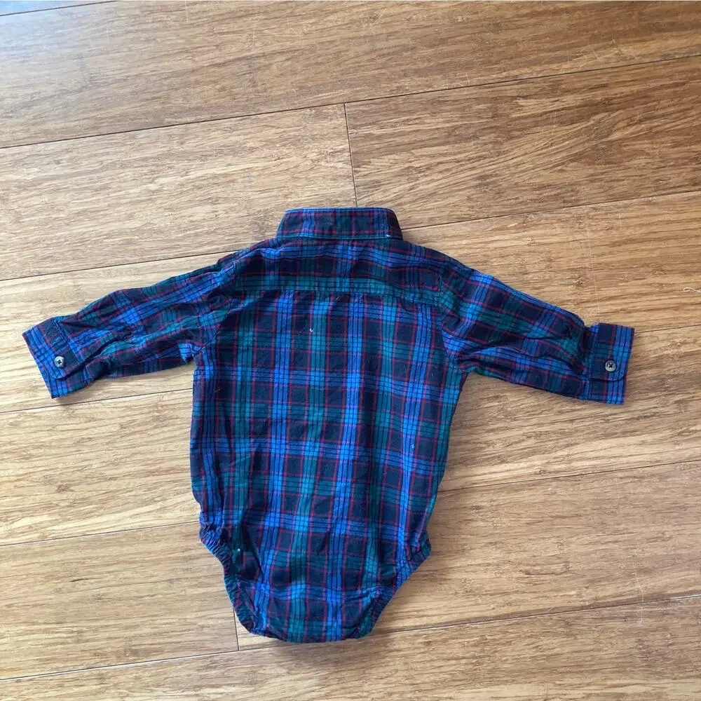 Carter's Plaid Long Sleeve Woven One Piece, Size 6M